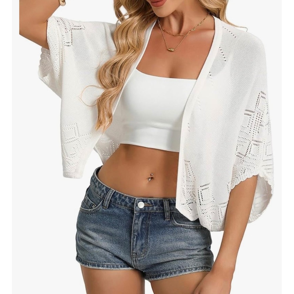 Grace Karin Womens Medium NWT Ivory Open Front Knit Cardigan Shrug Cover Up